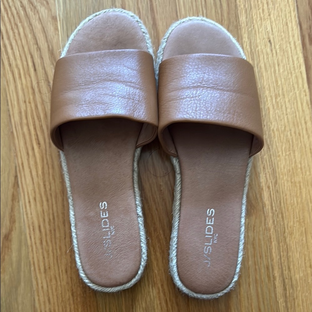 J/SLIDES Tan Leather Slide Sandals